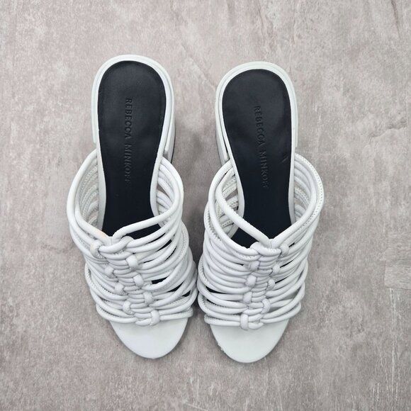 Rebecca Minkoff Block Heel Mule Sandal 7 White Dressy Strappy Open Toe Mule Shoe - Picture 11 of 11